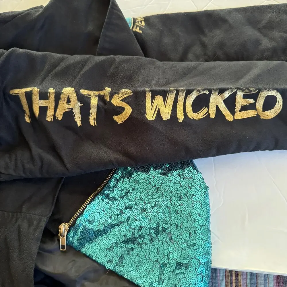 Disney Jacket‎ Girls L Black Wickely Fierce Turquoise Sequin Faux Suede